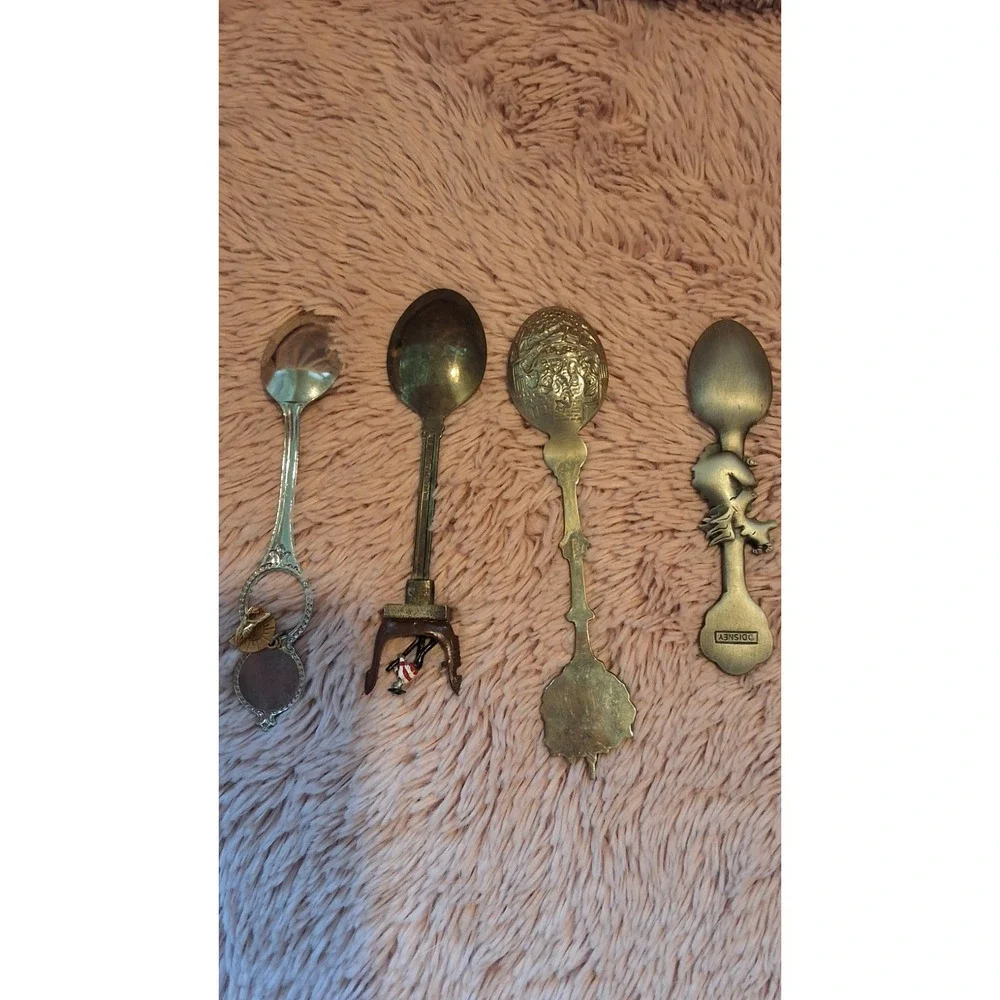 Disney‎ Lot of 4 Metal Souvenir Spoons Silver/Gold/Blue Epcot Center Space Coast